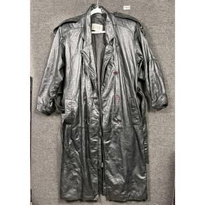 Vintage Pelle Studio Leather Trench Coat Mens Small Belted Double Breasted 80s